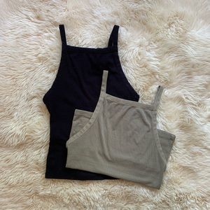 2-Pack Olive Green and Black Free People Tank Tops